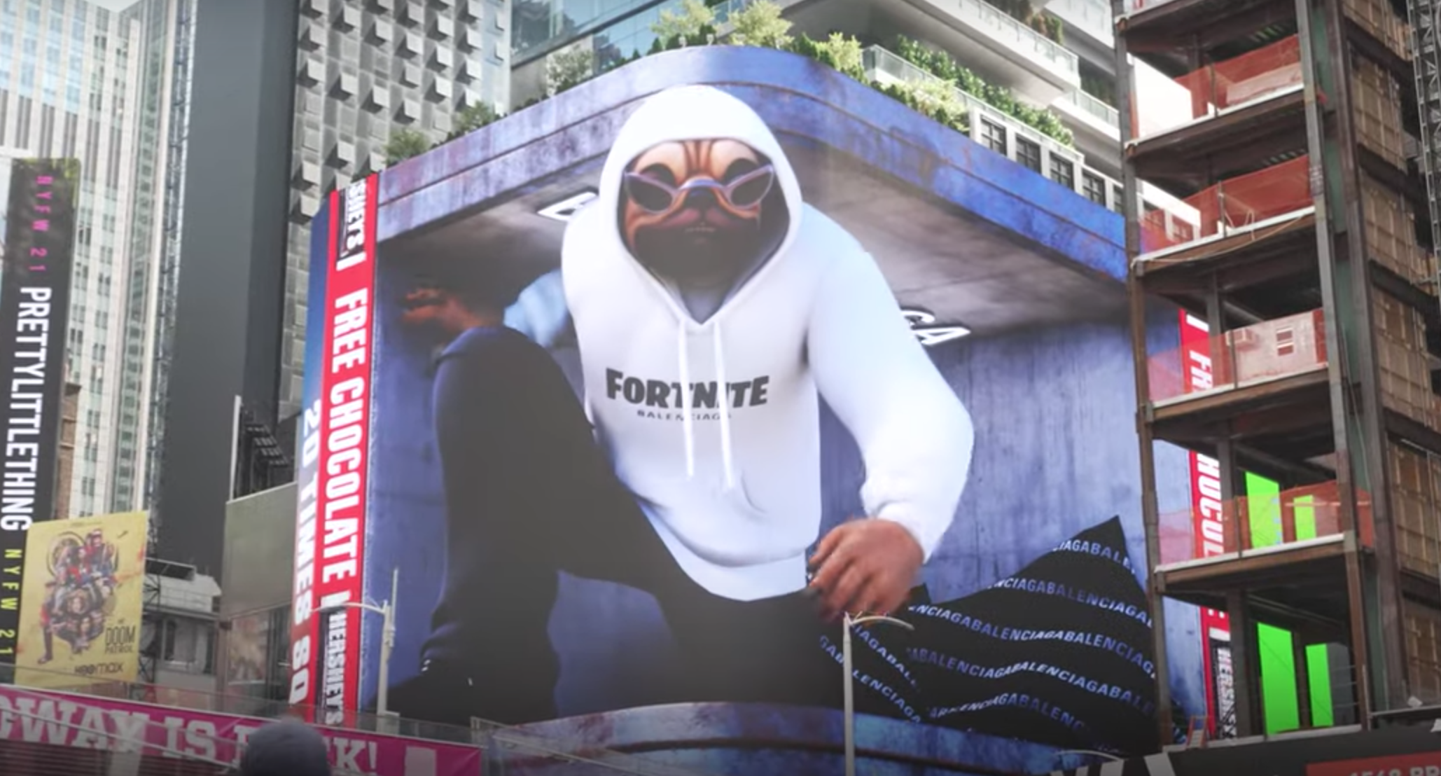 Ogromny billboard na Times Square przedstawia Fortnite’s Doggo w Balenciaga w nowej reklamie