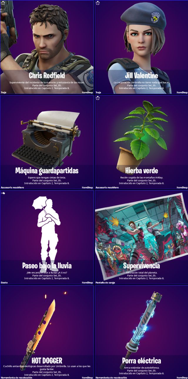fortnite capitulo 2 temporada 8 resident evil colaboracion skórki chris redfield jill valentine