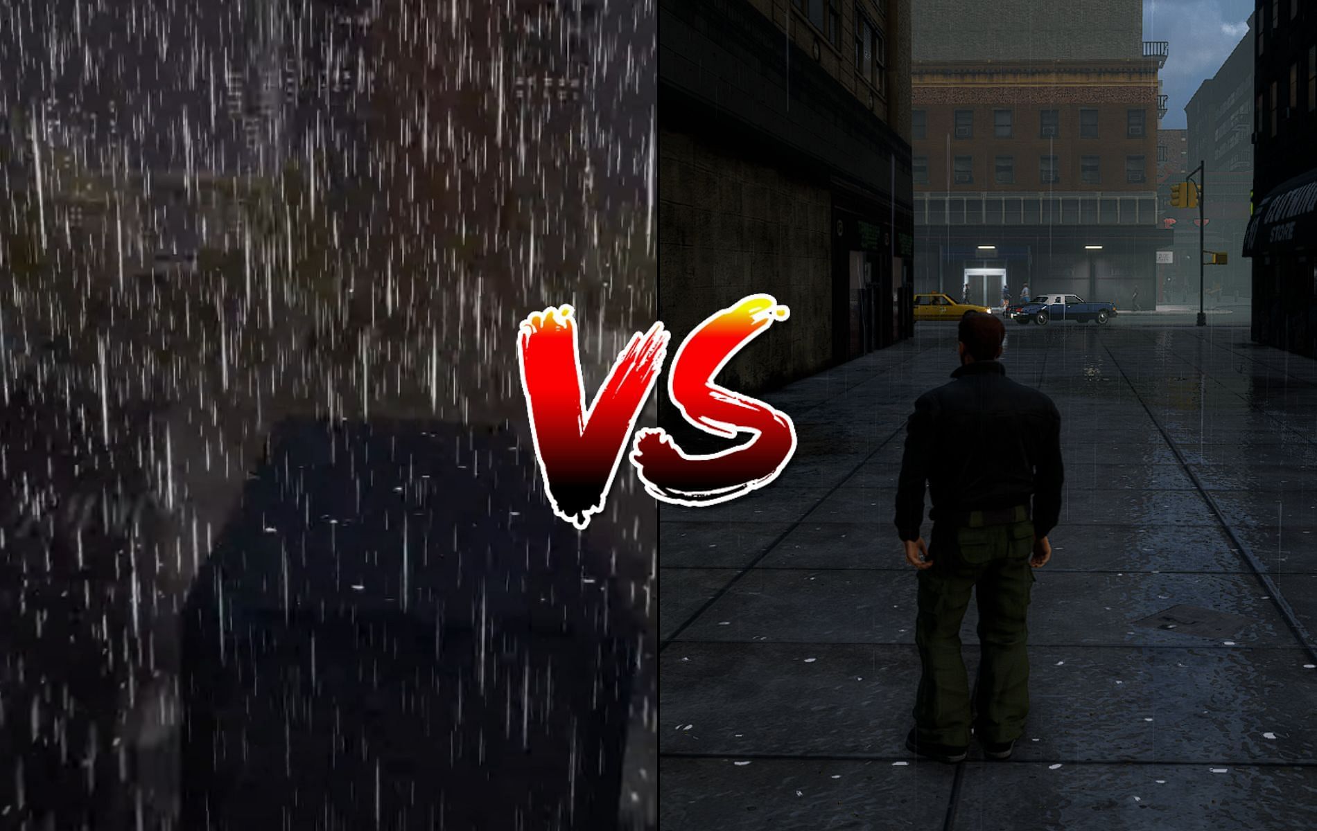 Normal rain in GTA 3 vs a mod that fixes the rain issue (Image via Rockstar Games)