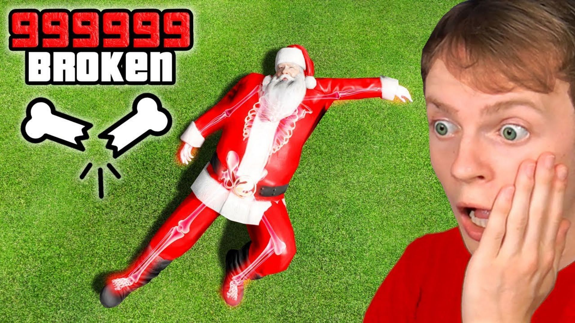 GTA 5 streamer Nought attempts to break every one of Santa Claus&rsquo; bones using mods (Image via Nought/Youtube)