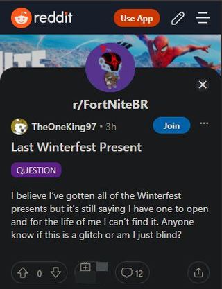 Problem z powiadomieniem o prezentach w Fortnite-Winterfest