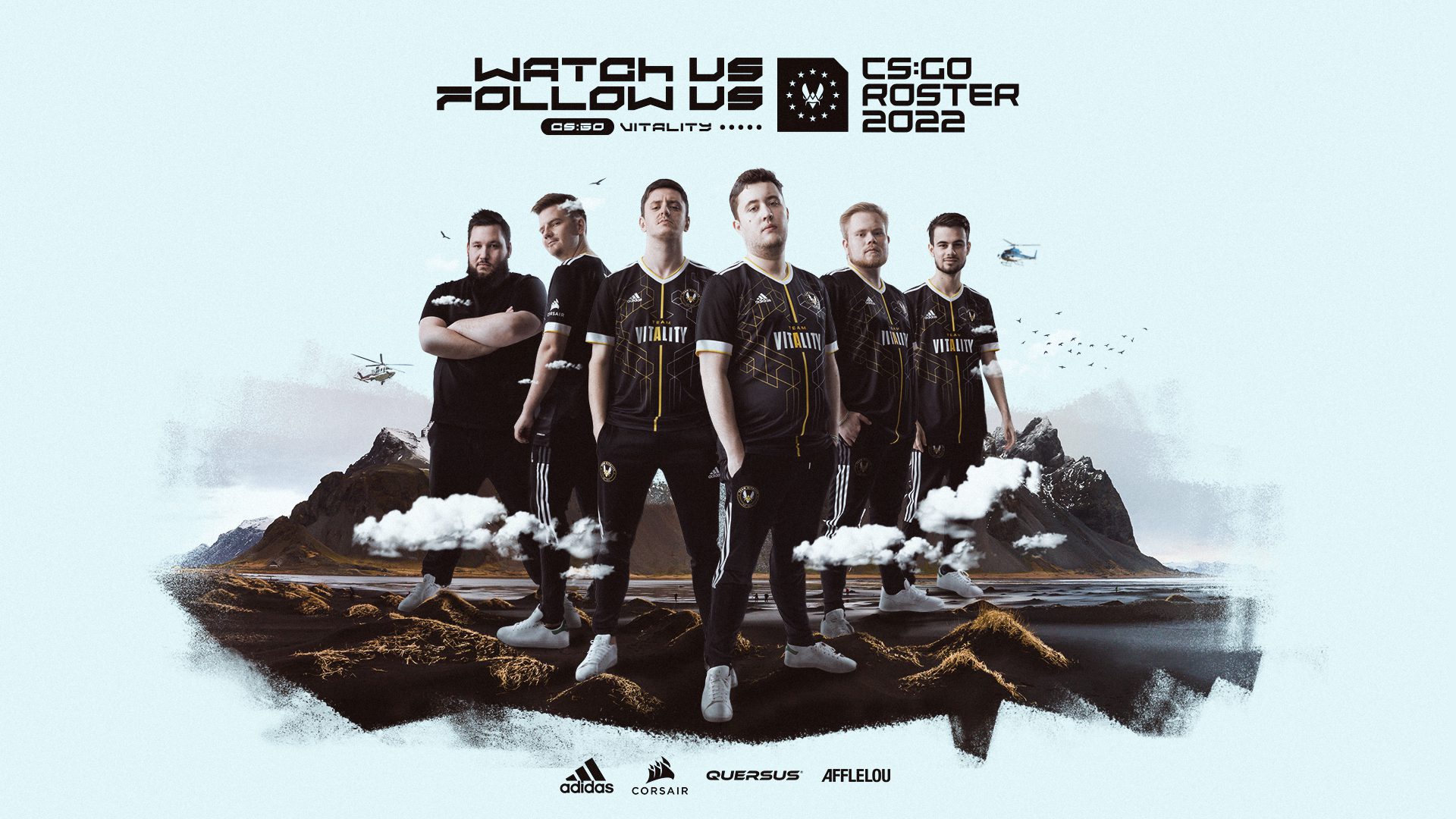 A graphic depicting Vitality's 2022 CS:GO roster.