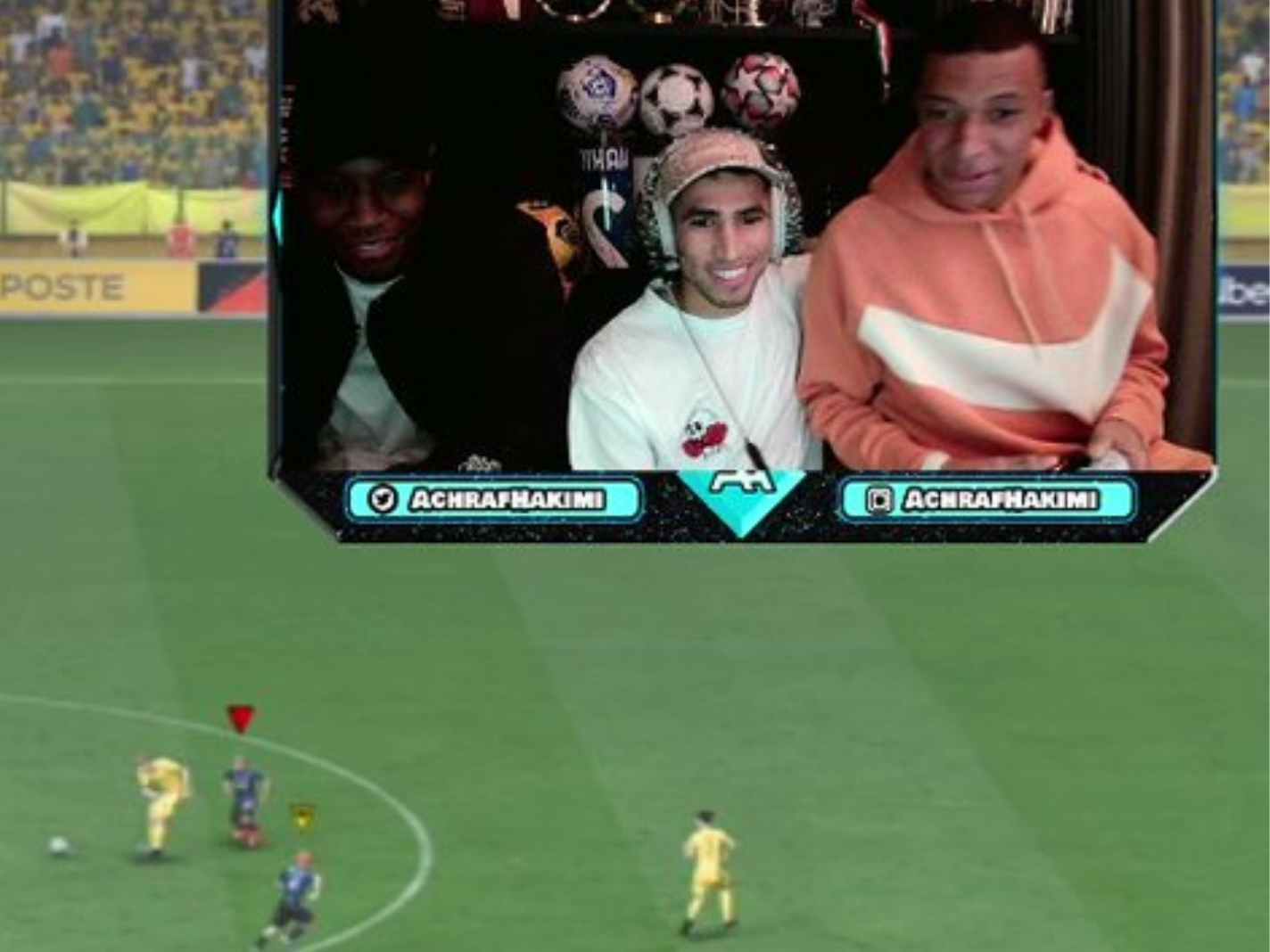 Achraf Hakimi and Kylian Mbappe playing FIFA 22 on Twitch