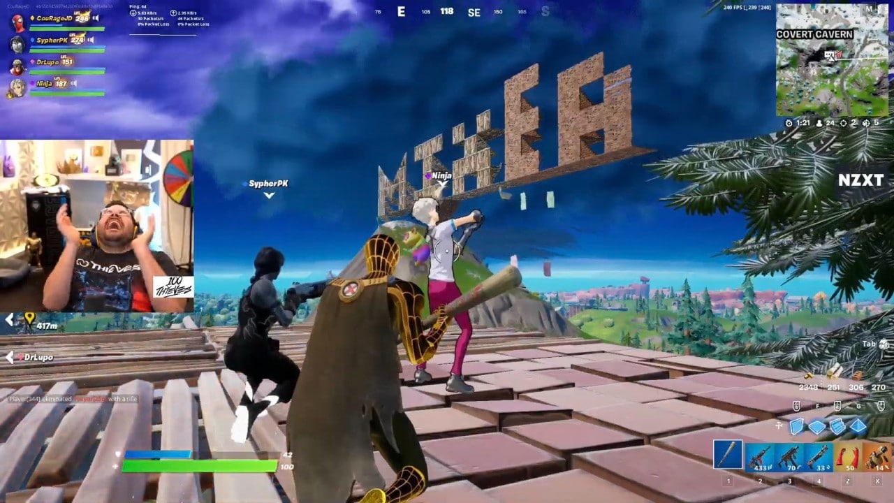 Ninja found himself the butt of some lighthearted trolls as stream snipers spelled out Mixer in the sky
