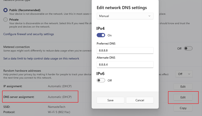 Zmień serwer DNS Google