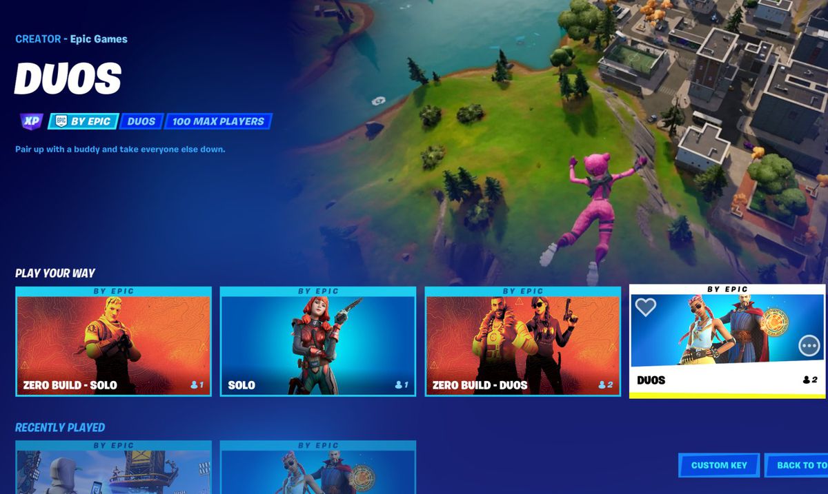 Kolejka Fortnite z opcjami normalnej lub zerowej kompilacji