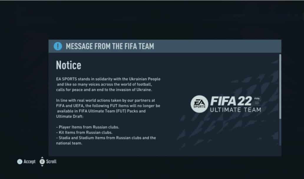 FIFA 22 rosja ostrzeżenie