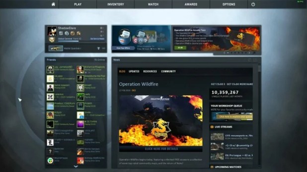 Menu główne używane w latach 2013-2018 |  Zdjęcie: Odtwarzanie/CS:GO