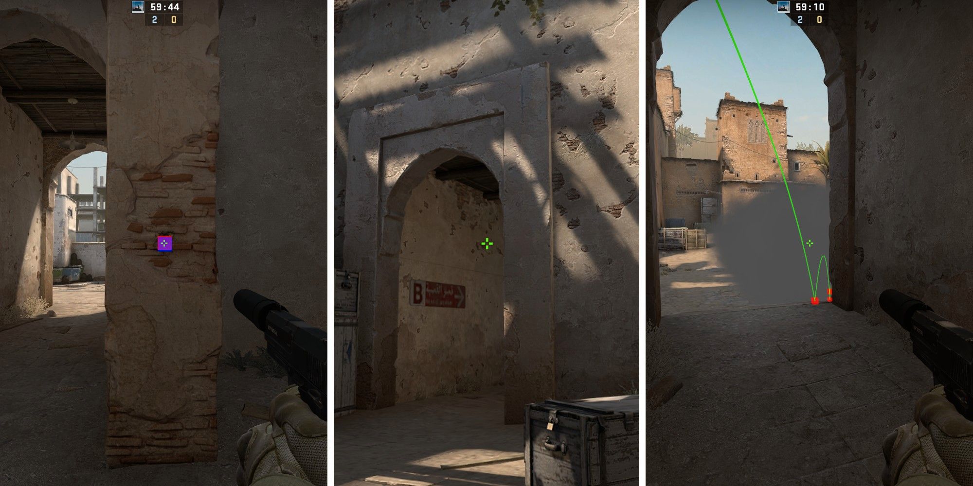 CSGO 2 Pył z górnego tunelu do miejsca B .  Miejsce dymu