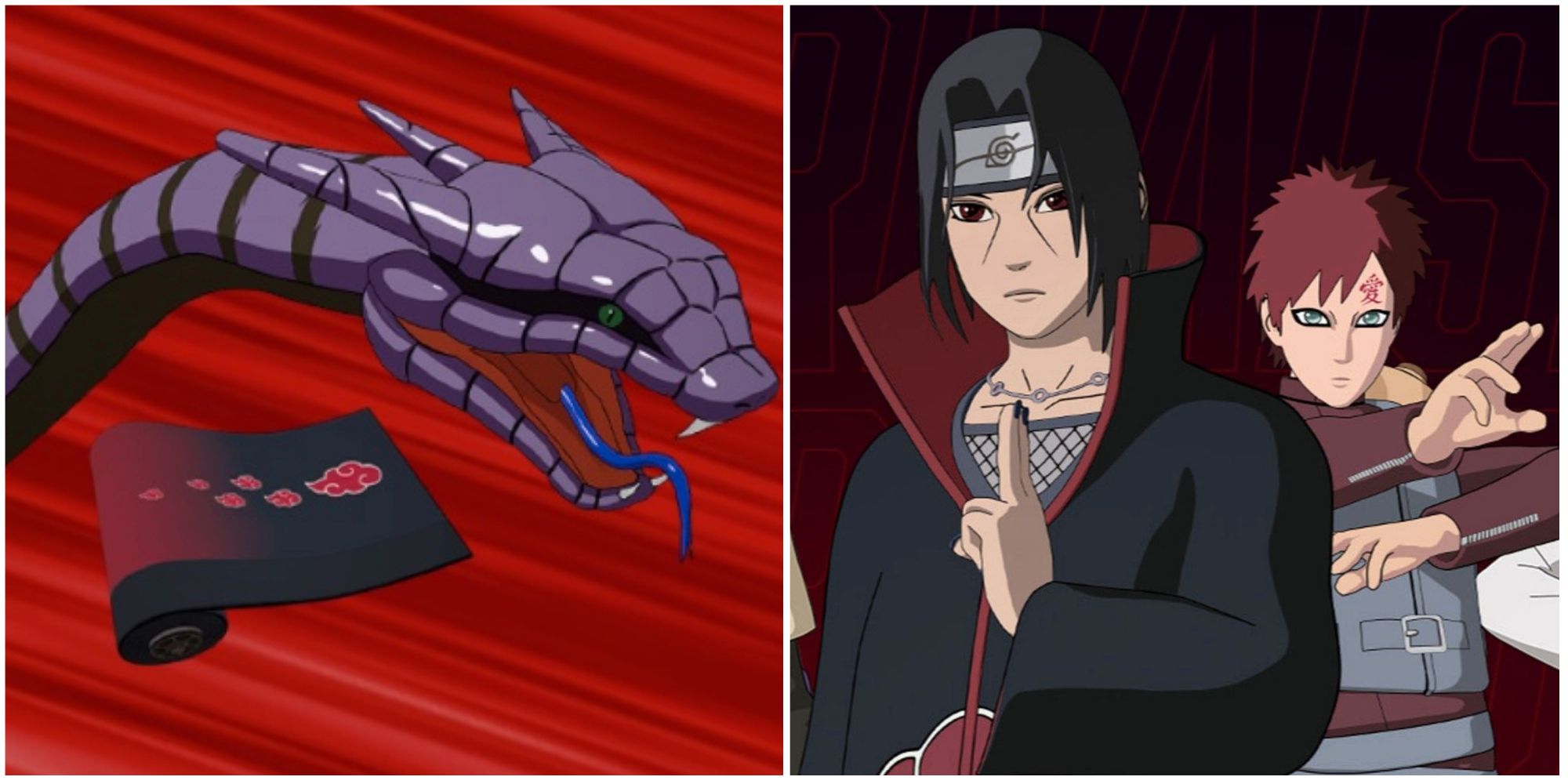 Collage of the Manda glider and Itachi and Gaara