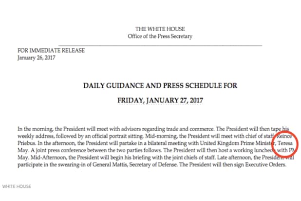 Donald Trump Theresa może komunikat prasowy literówka