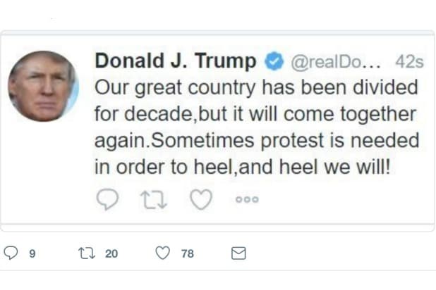 Donald Trump Heel na Twitterze literówka