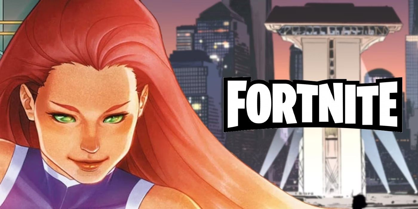 Teen Titans' Starfire with the Fortnite logo.