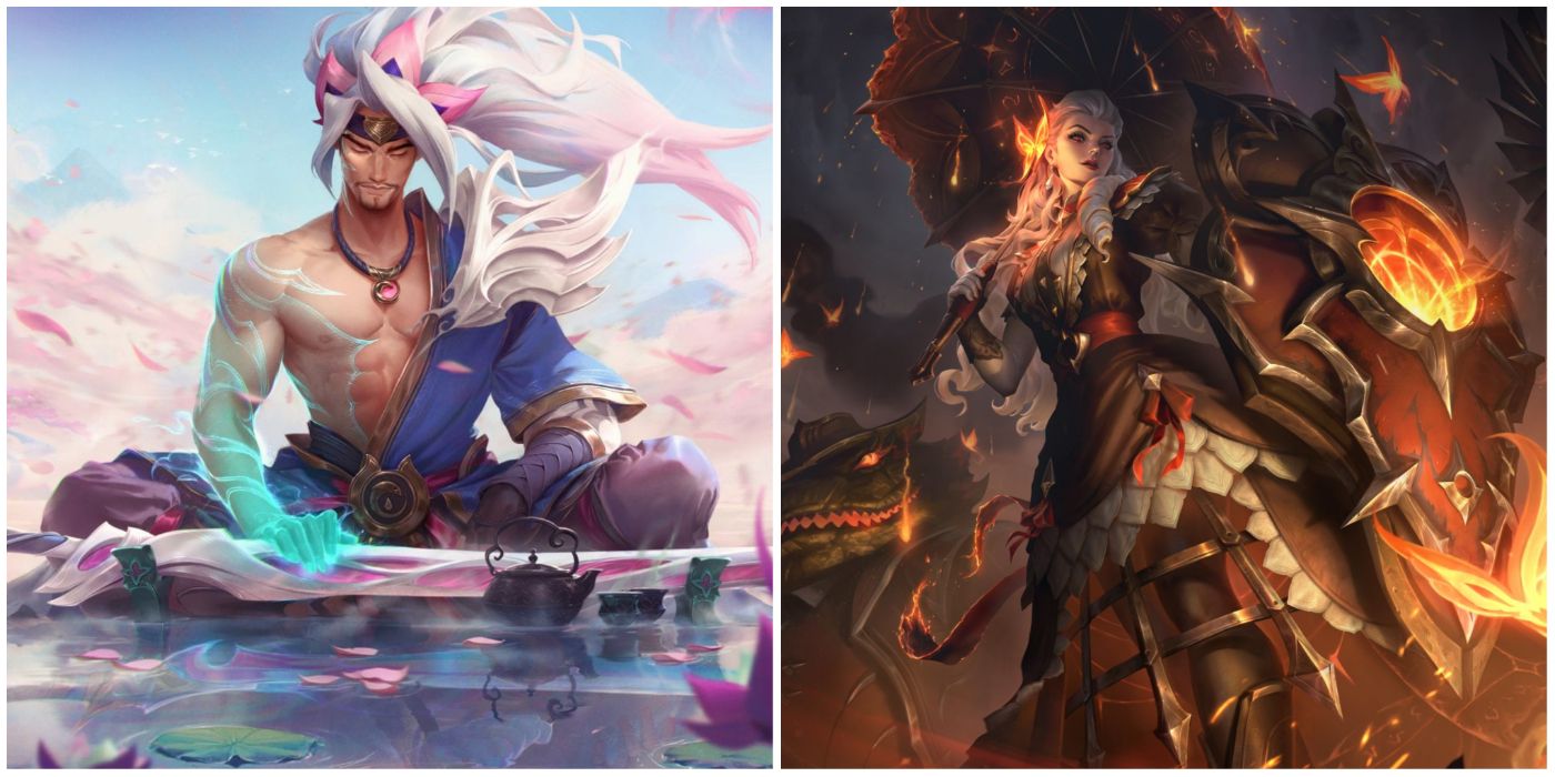 A split image of characters sporting the Spirit Blossom and High Noon skin lines from League Of Legends