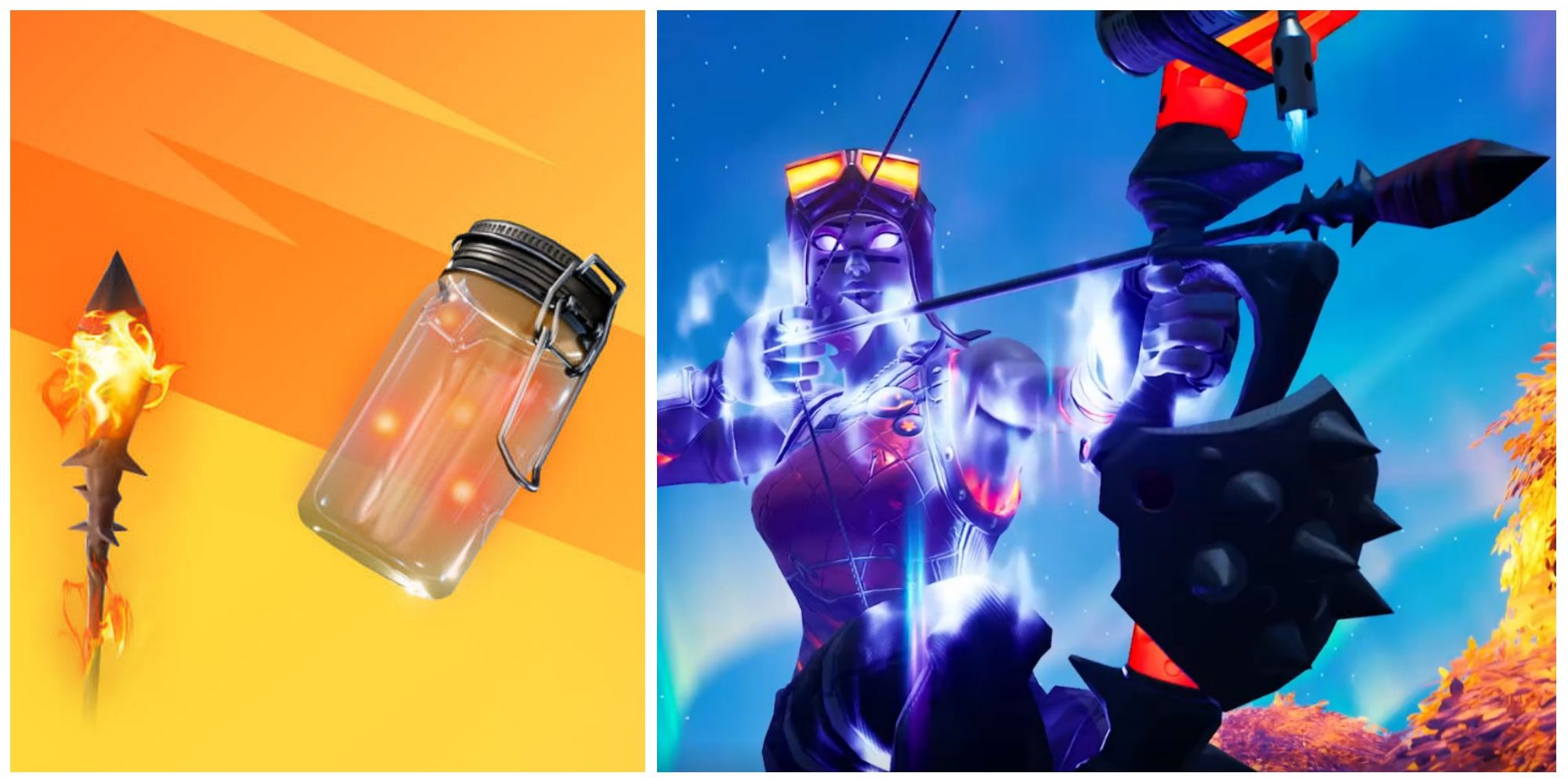 Fire With Fire Quests: a Firefly Jar, a Primal Flame Arrow, and a player firing the Primal Flame Bow
