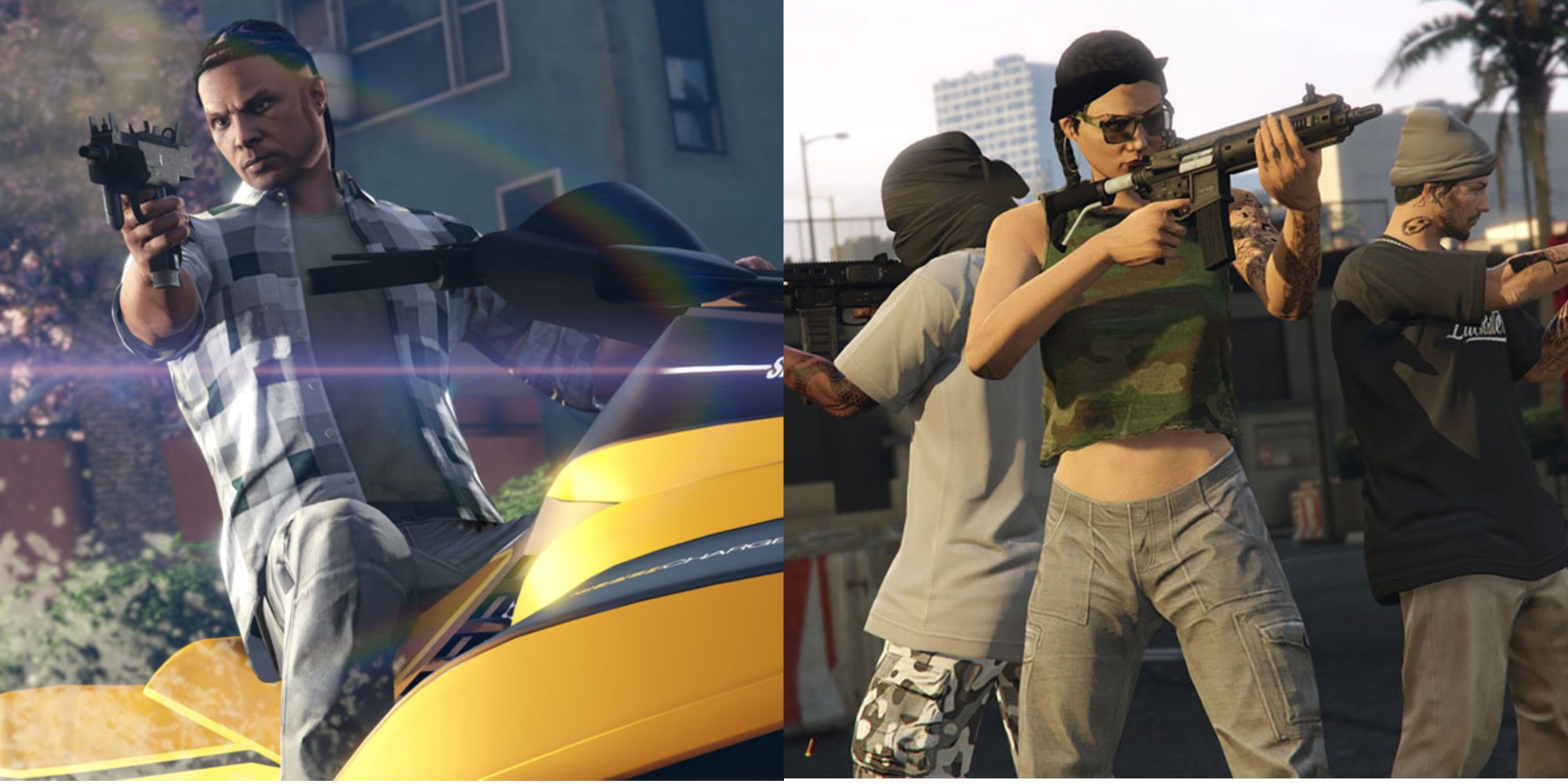 Players completing various missions in GTA V Online