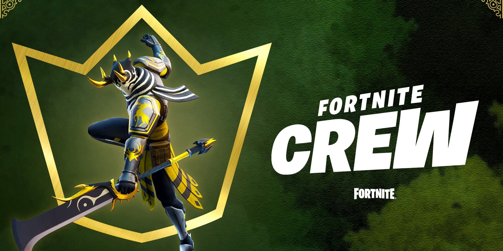 A Fortnite Crew poster featuring a character surrounded by the crown