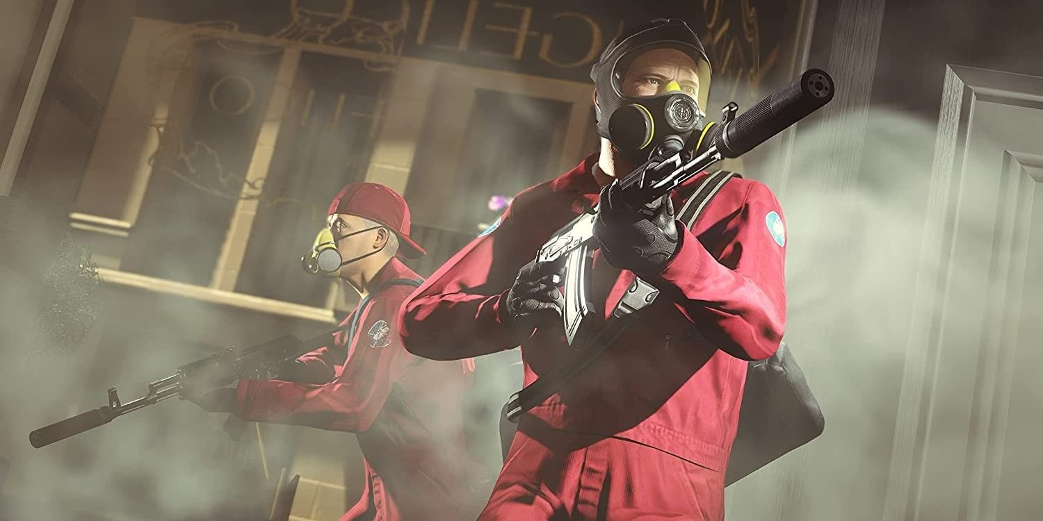 Grand Theft Auto Online characters in disguise during a heist