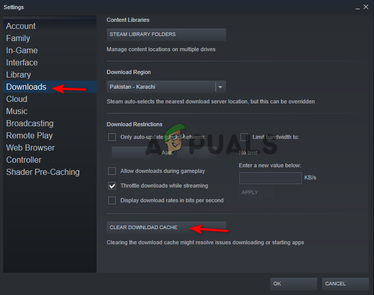 Czyszczenie pamięci podręcznej pobierania Steam