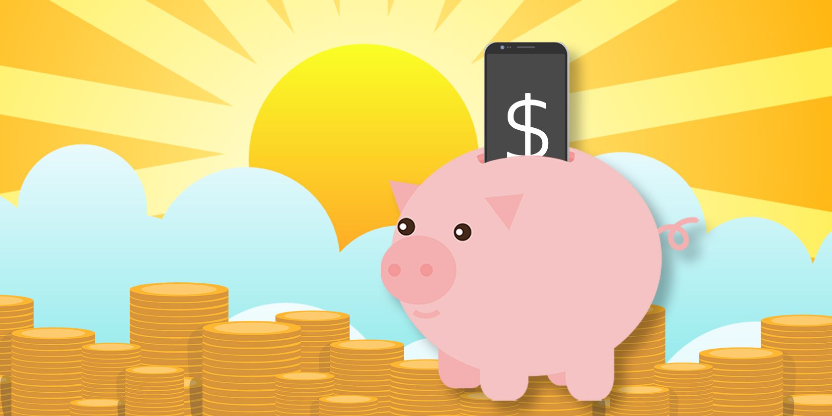 a smartphone in a piggybank