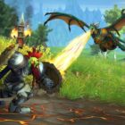 A Horde character getting by a dragon in World of Warcraft Dragonflight
