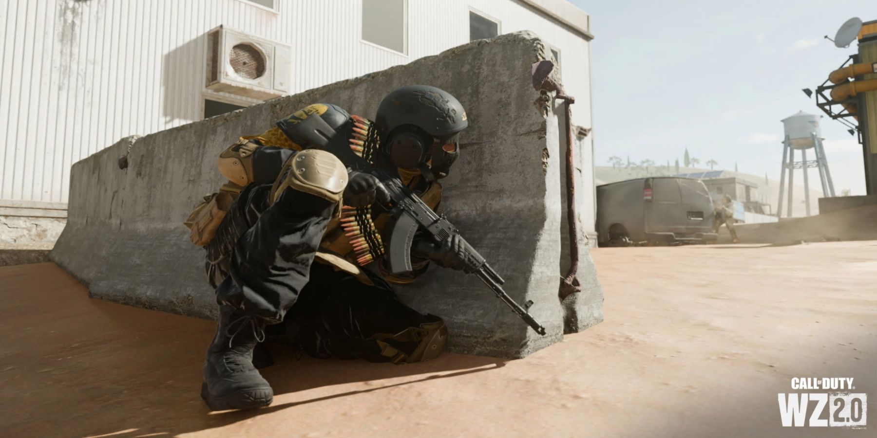 Żołnierz ukrywający się za barierą w Call of Duty Warzone 2