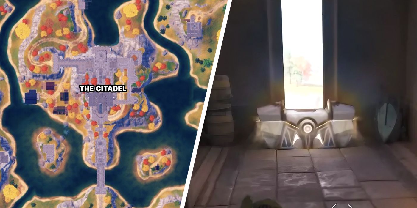Przeszukiwanie zaprzysiężonych skrzyń w Cytadeli w poszukiwaniu Falcon Scout w Fortnite Rozdział 4 Sezon 1