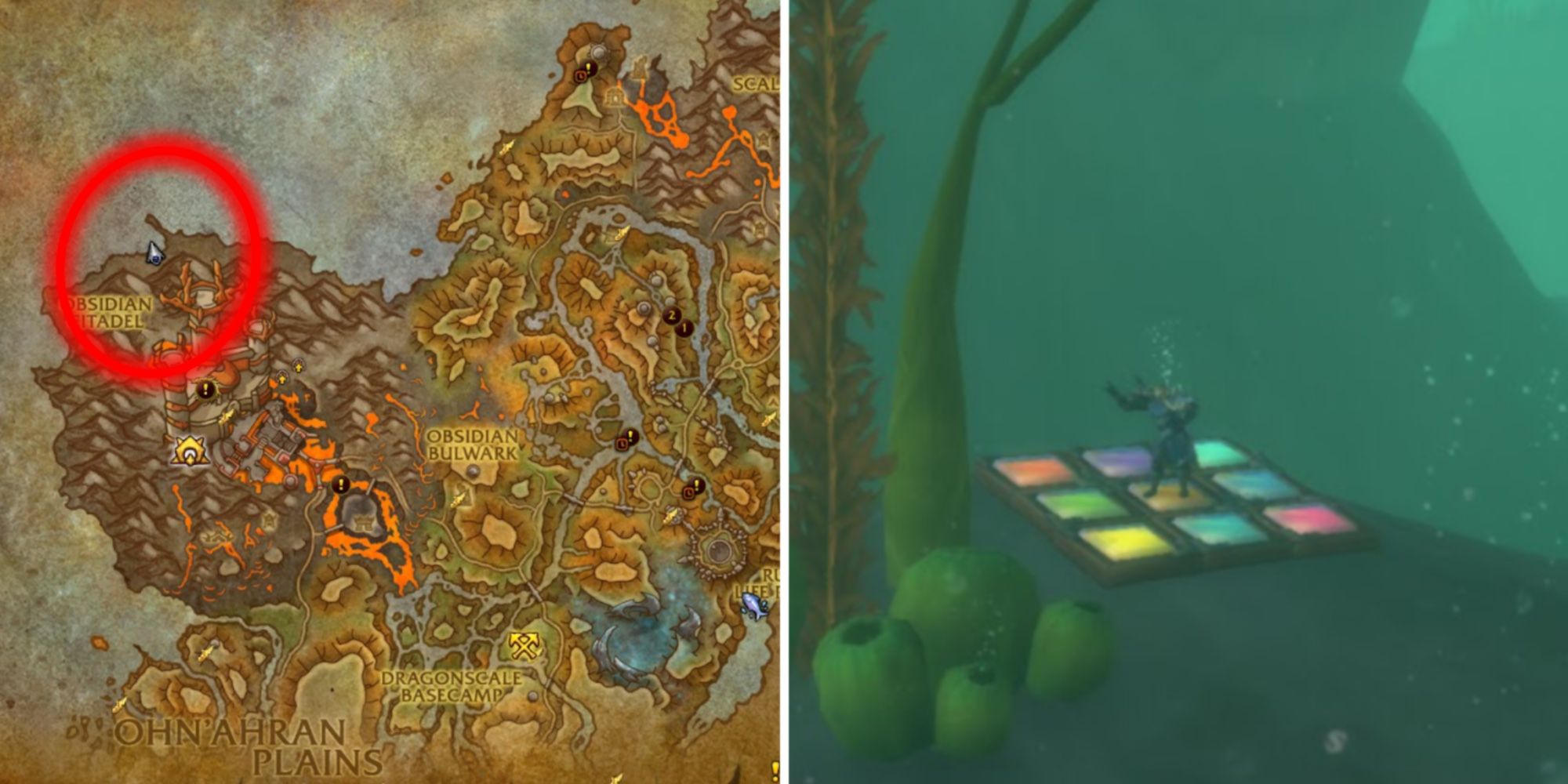 Podział obrazu gracza korzystającego z podwodnej maty do tańca i lokalizacji na mapie