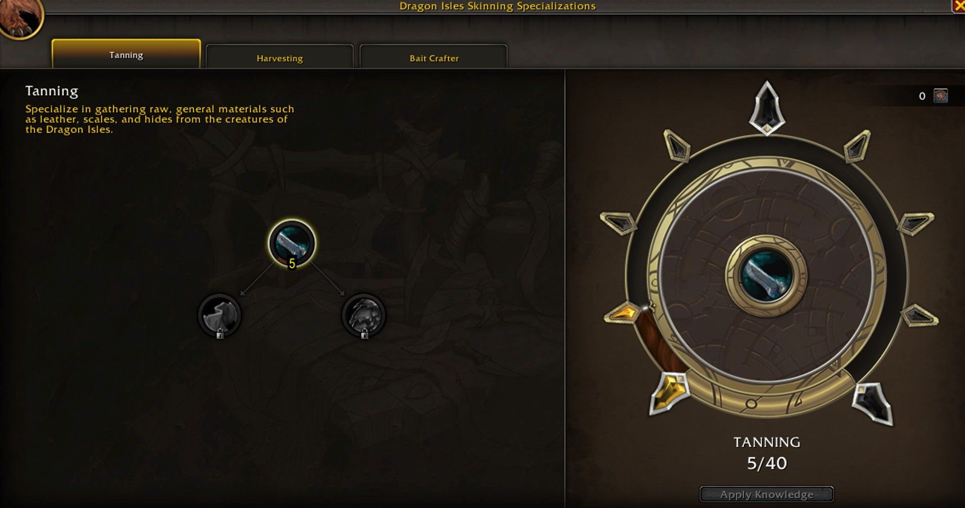 Specjalizacja opalania w skórowaniu w World of Warcraft.