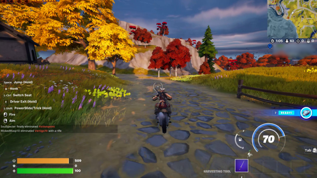 Osiągnięcie 70 mil na godzinę na motocyklu w Fortnite