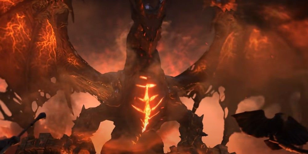 World of Warcraft Cataclysm, smok Deathwing na szczycie bram Stormwind
