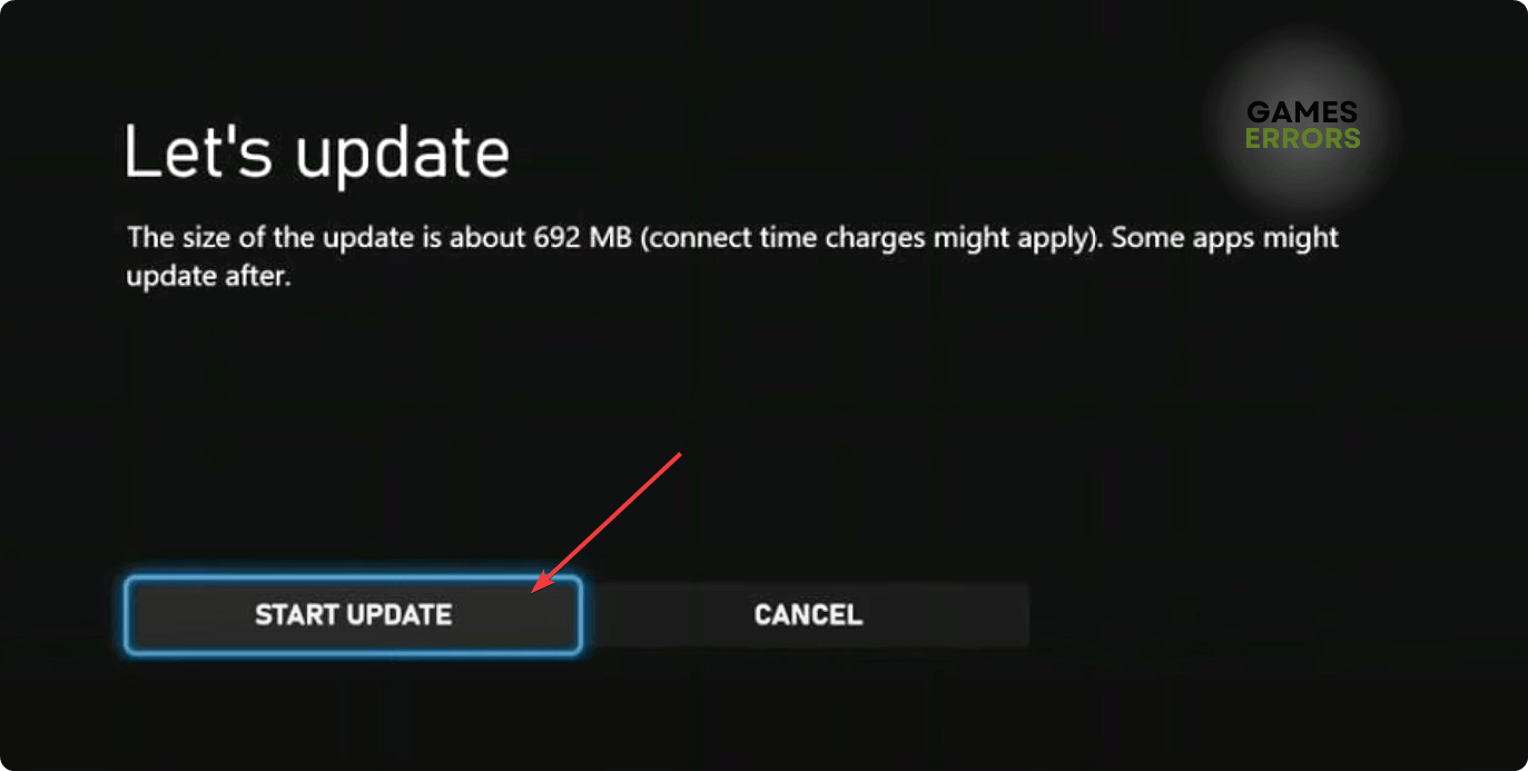 kliknij Rozpocznij aktualizację xbox