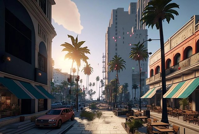GTA 6 przywróci graczy do fikcyjnej wersji serii Miami: Vice City.  Fani zdesperowani, by dalej eksplorować świat serii GTA, skorzystali z generatorów obrazów AI, takich jak Midjourney, aby stworzyć makiety możliwych lokalizacji i scenariuszy (powyżej) dla nowej gry
