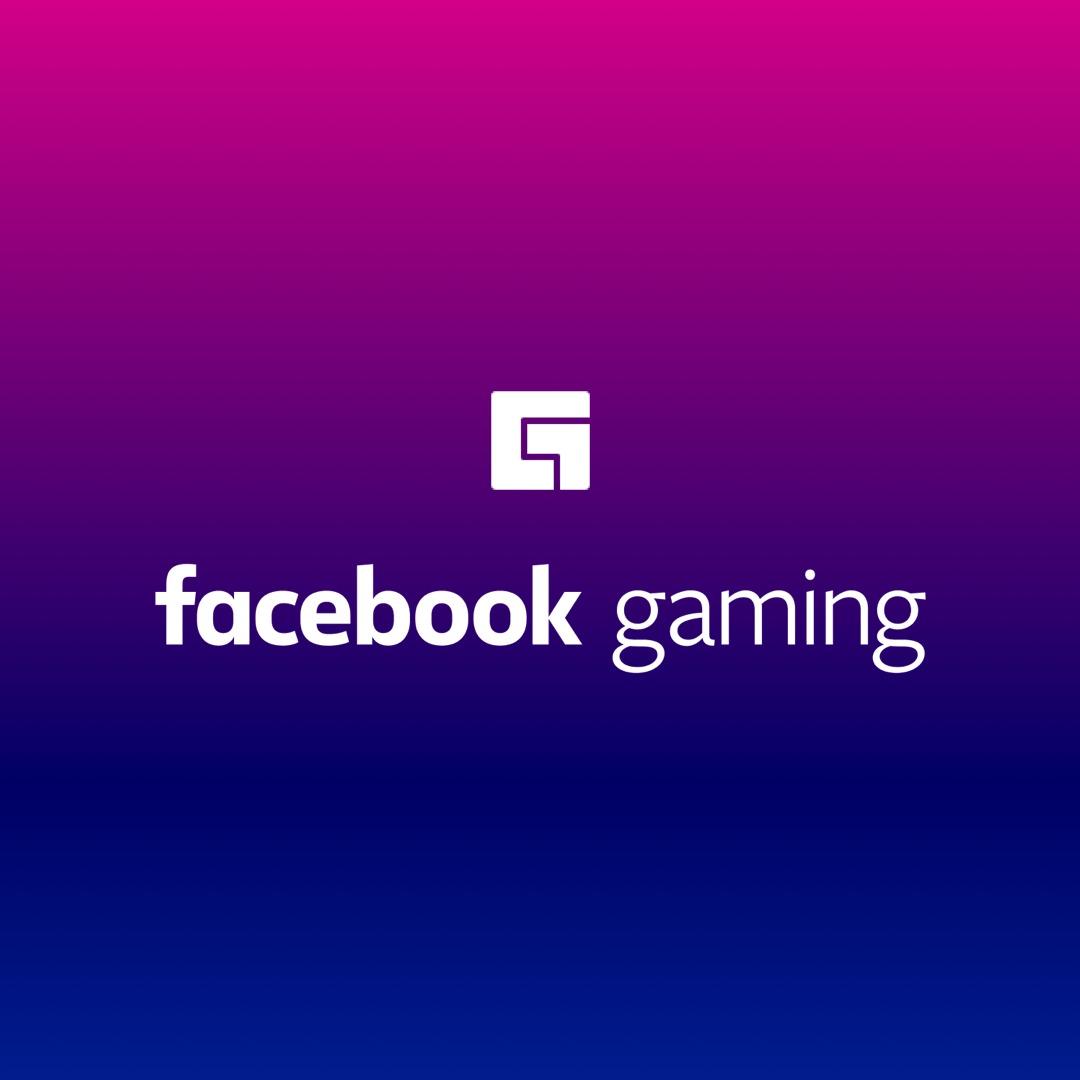 Logo Facebook Gaming na tle, które przechodzi od ciemnoniebieskiego do fioletowego.