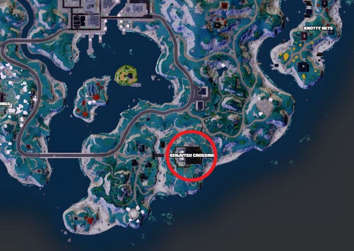 Mapa przejścia Kenjutsu w Fortnite.
