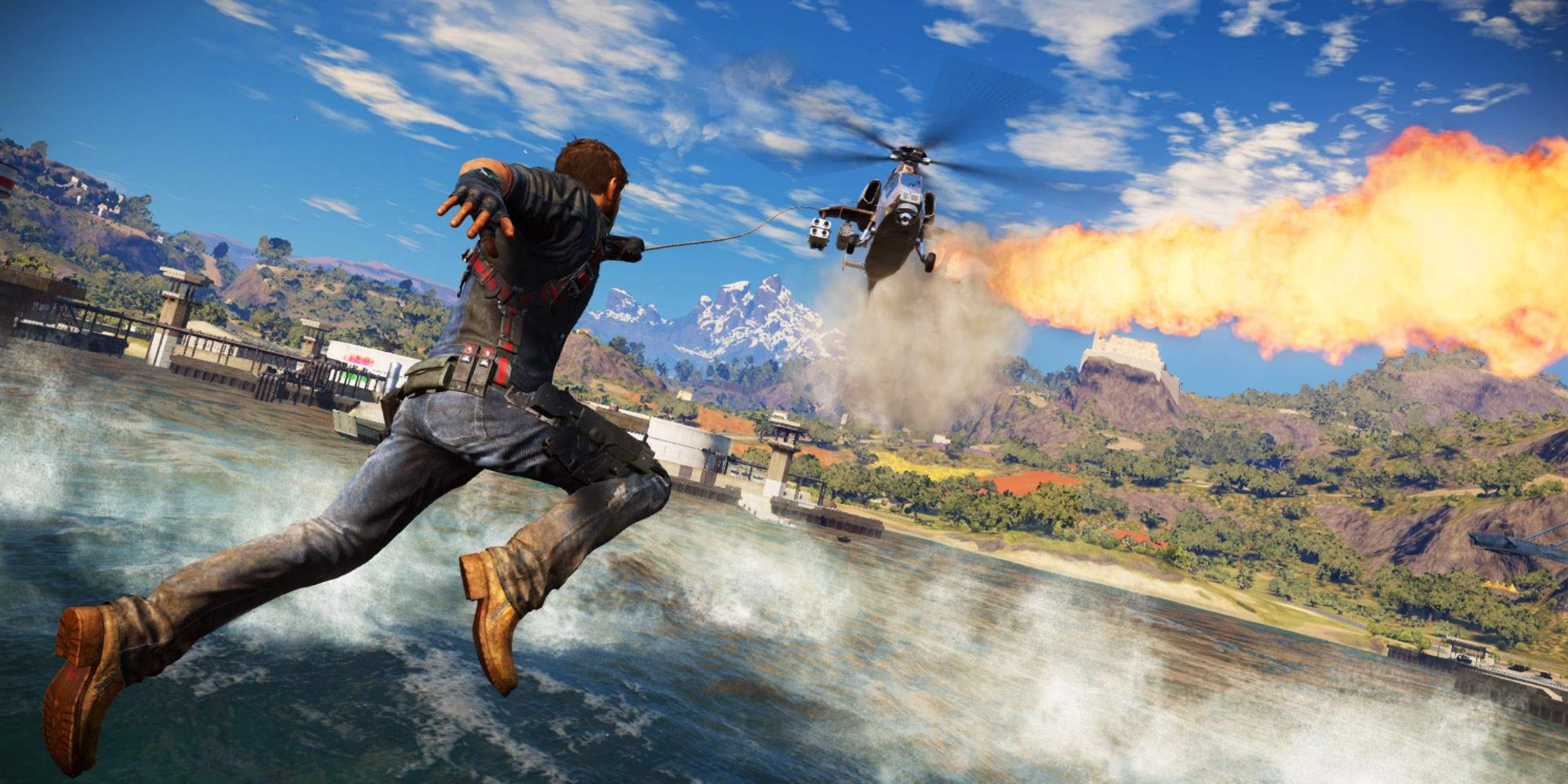 Rico mocuje się do helikoptera w Just Cause 3