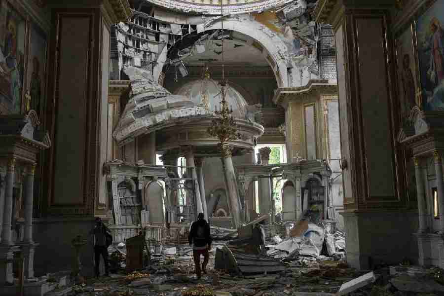 The damaged Transfiguration Cathedral in Odesa on July 23 after a Russian missile attack. (AP/PTI)