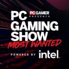 Obejrzyj pokaz o grach na PC: Najbardziej oczekiwane 30 listopada PC Gaming Show: Most Wanted logo powered by Intel set against a textured red and black background