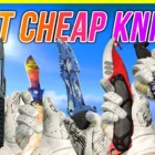 Najtańsze noże CS2 - lista Counter Strike 2 Collage of the cheapest CS2 knives, showcasing options like Shadow Daggers Rust Coat and Gut Knife Ultraviolet for gamers looking to upgrade affordably.
