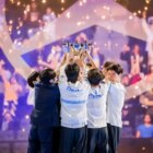 DRX Hoisting the Summoner's Cup after winning the 2022 League of Legends World Championship