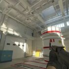 CS2 player holding AK and pointing at another player on Nuke's A bomb site