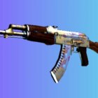 Niezwykła sprzedaż w historii Counter-Strike! Skóra AK-47 za miliony dolarów! An AK-47 with the 'Case Hardened' skin, showing a unique blend of bluish-purple patina on metallic parts, set against a gradient blue and purple background.