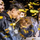 Nowy pielgrzymka w katedrze Counter-Strike. Intel Extreme Masters Cologne 2024 Jacky "Stewie2K" Yip holds the trophy while celebrating with G2 Esports after winning IEM Dallas 2024