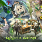 Key art for the Genshin Impact Duolingo crossover event.