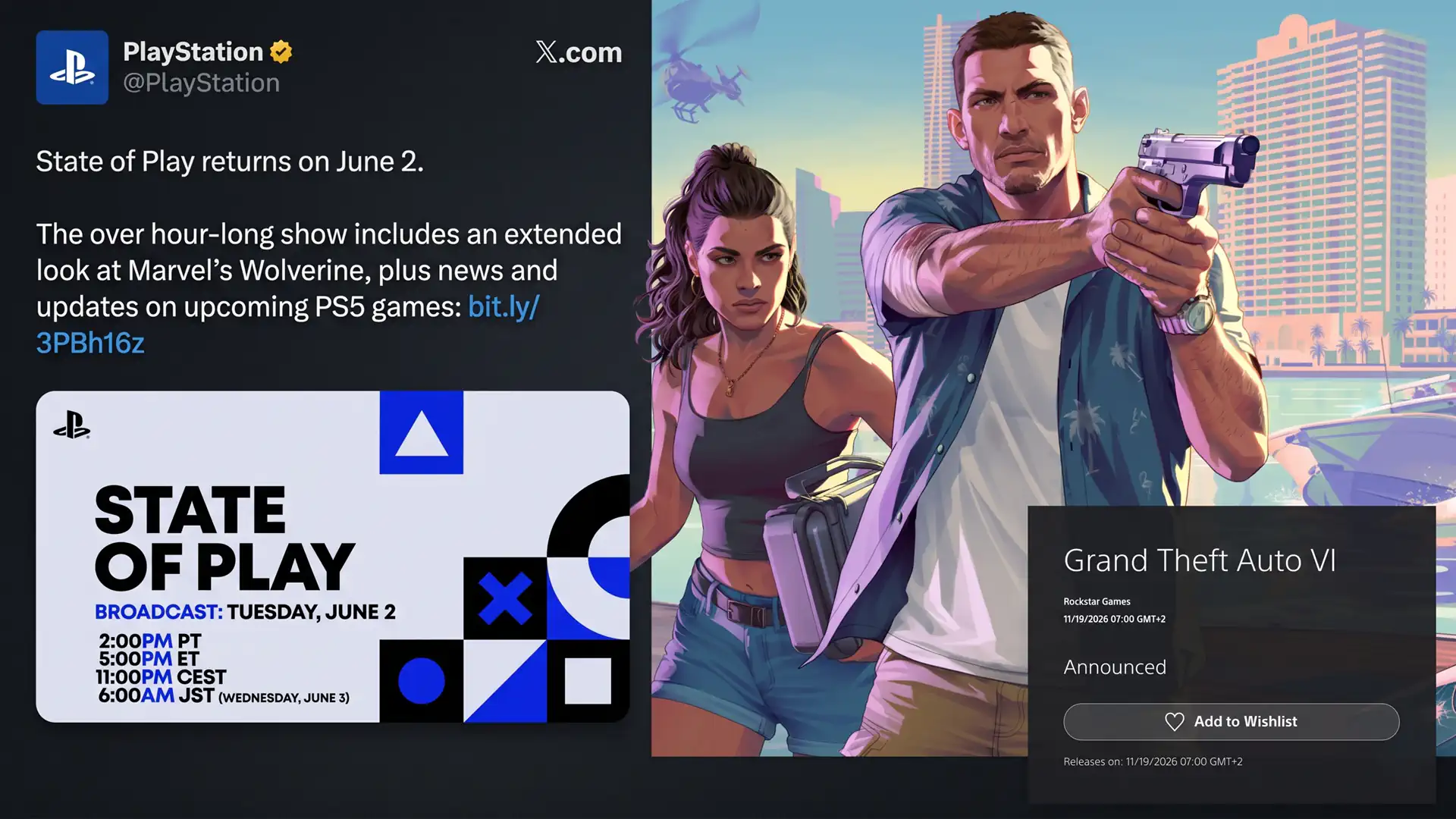 Players are expecting news about GTA 6 at the upcoming State of Play on June 2.